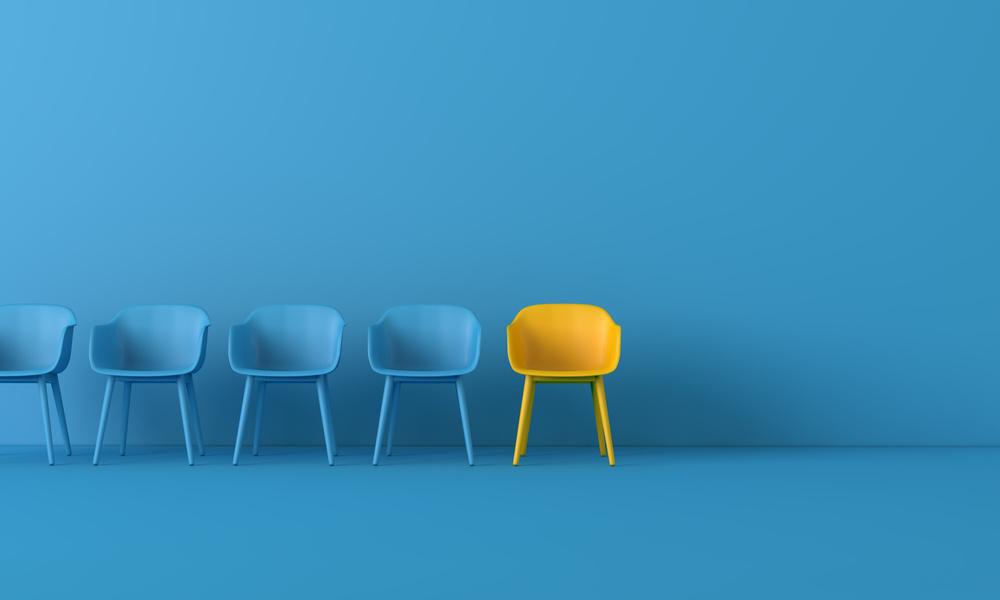 Yellow Chair Standing Out 3D Render Illustration